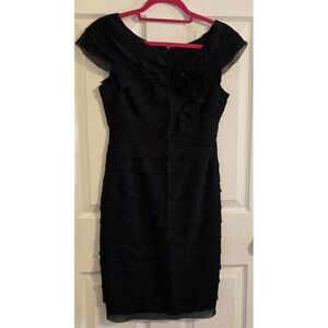 London Times Petites‎ Women's Black Tiered Ruffled Dress Size 6P Prom Homecoming
